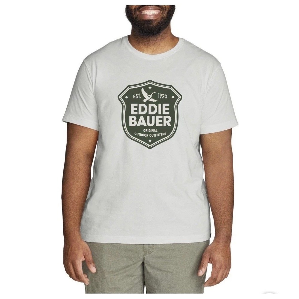 Eddie Bauer Graphic Shield Logo T-Shirt Men's Large Tan Cotton Blend